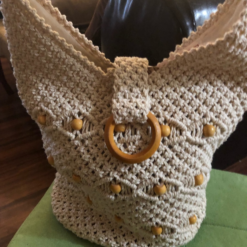Ivory macrame style hobo bag